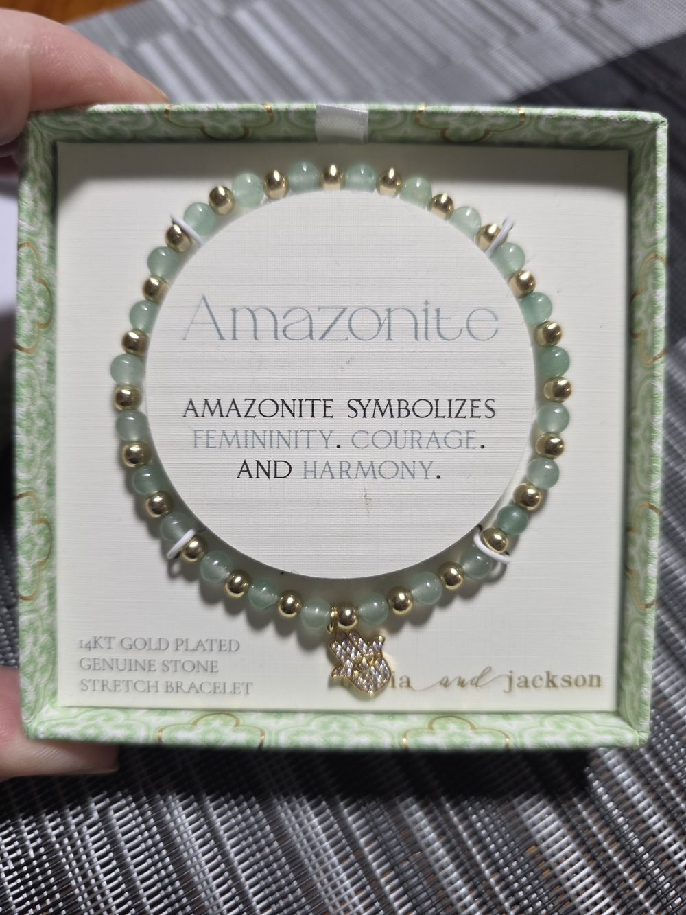 JACKSON Amazonite Bead Stretch Bracelet with Gold Charm - Light Green and Gold